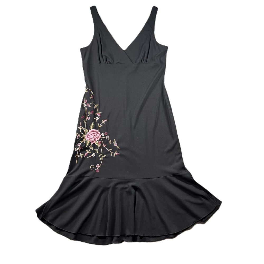 Be Smart Women Dress Vintage Y2K 90s Embroidered Babydoll Black Pink 13/14 P248